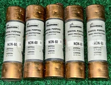 5 Cooper Bussman NON-60 60A Type NON Cartridge Fuse Pack Of 5