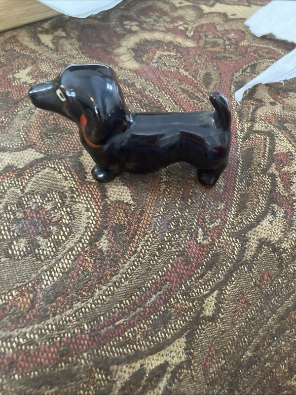 Vintage Tiny Wooden Dachshund (Weiner Dog)/Green Collar/ Believe From The 1940’s