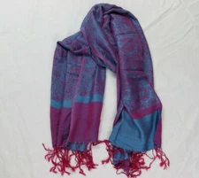 100% Pashmina Women Scarf Wrap Blue Pink 70" Long 27" Wide