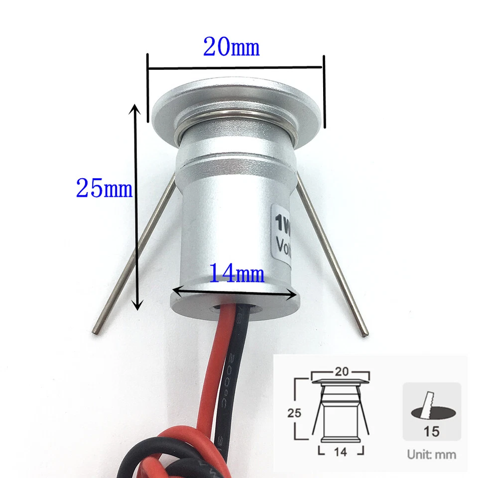 Downlights de techo empotrados LED empotrados de 1W 10/20 piezas lámpara DC12V gabinete de cocina Foto 3 de 4