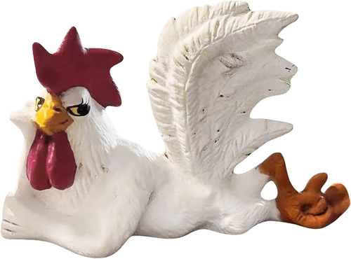 White Rooster Statue with Enchanting Posture & Long Eyelashes Table Art Sculptur