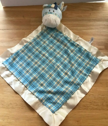 Baby Ganz Wee Western Blue Horse Plaid Lovey Security Baby Blanket 13" NWT