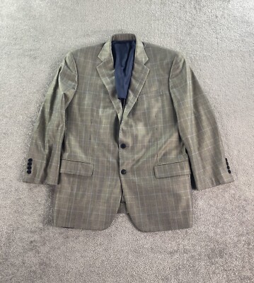Brooks Brothers Sport Coat 43 R Beige Wool Glen Plaid Windowpane Madison