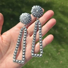 Navajo Eugene Charley Sterling Silver Concho Studded Huge Long Triangle Earrings