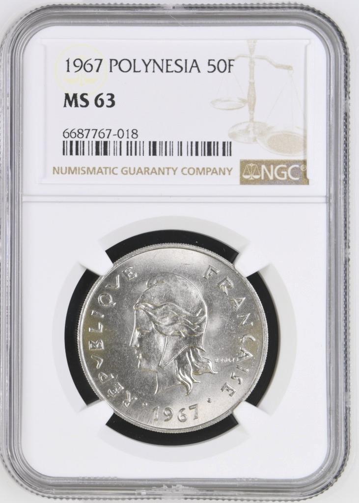 French Polynesia 50 Francs 1967 NGC MS 63