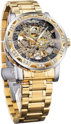 Winner Retro Manual Mechanical Skeleton Watch with Diamond and Carving