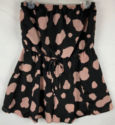 Double Zero Women Strapless Romper Size Medium Pockets Waist Tie Polka Dot