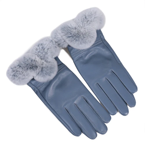 Women's Winter Genuine Leather Gloves Rex Rabbit Fur Warm Trim Cuff Velvet Lined - Picture 31 of 88