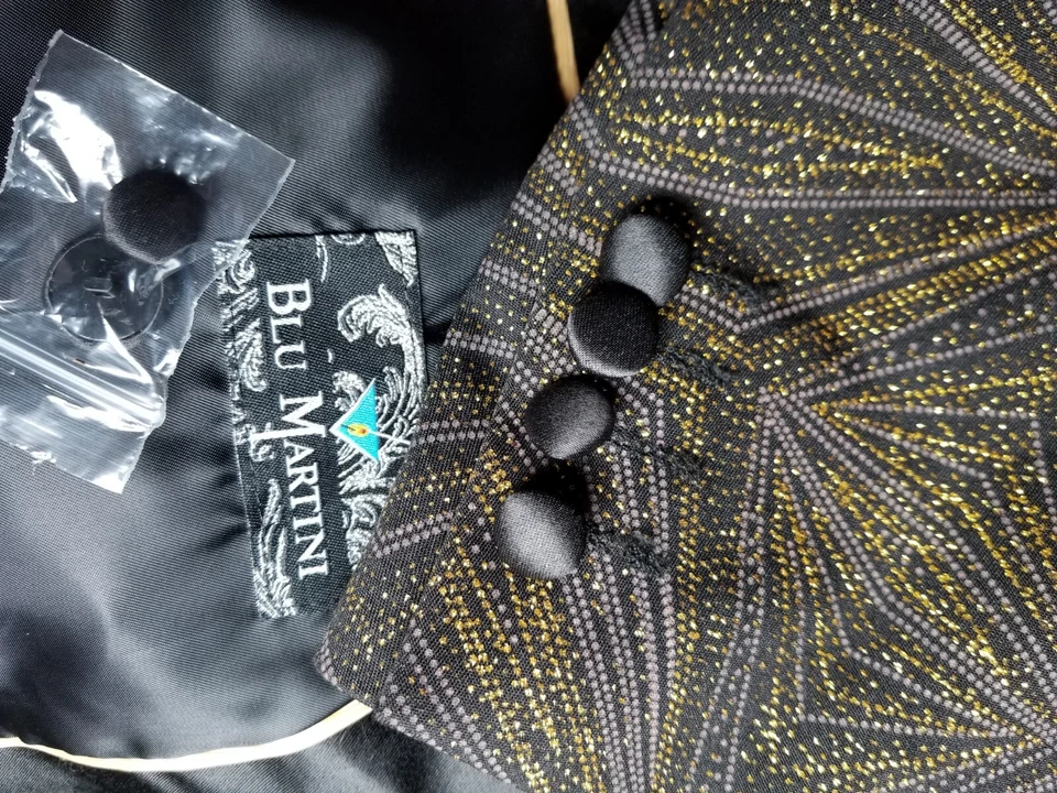 Blazer Chaqueta Abrigo Dorado/Negro Geométrico Satén Fiesta Noche Brillante Cena XL 44R Foto 4 de 4