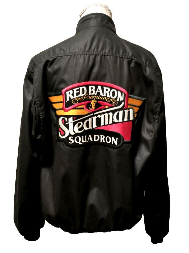 Vintage K-Products Black Cotton Red Baron Stearman Bomber Jacket Large  