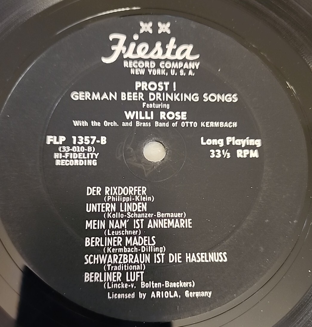 Prost! German Beer Drinking Songs LP Willi Rose Otto Kermbach