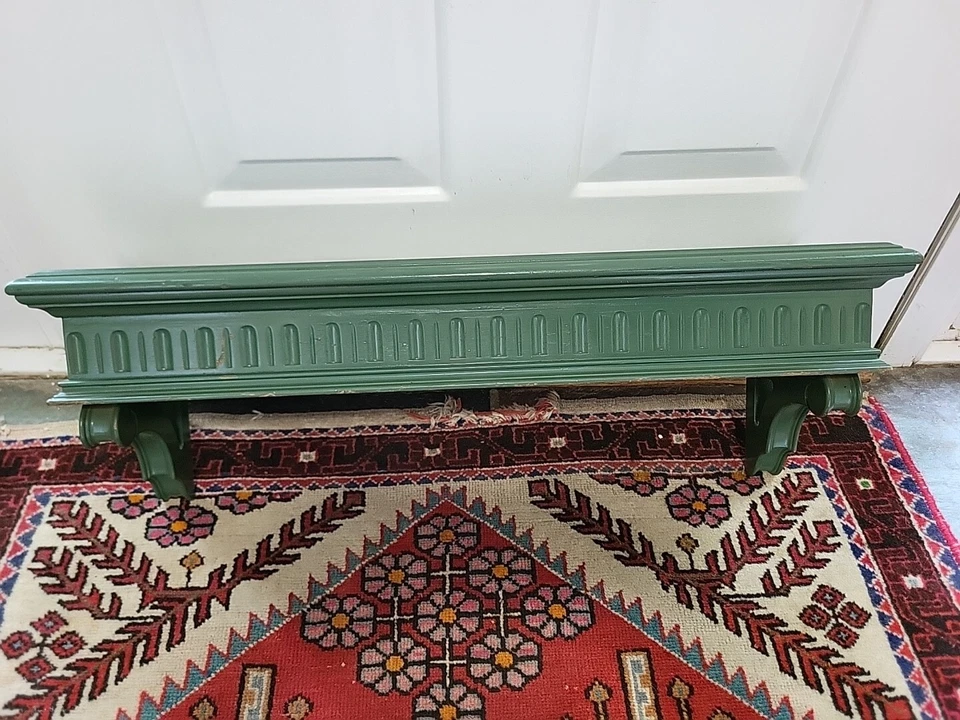 Vtg Green Ethan Allen Distressed Wall Shelf 28 X 8 X 9.5 - Image 2 of 4