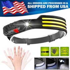 USB Rechargeable Headlamp Clip on Cap Hat Light Motion Sensor LED Head Torch