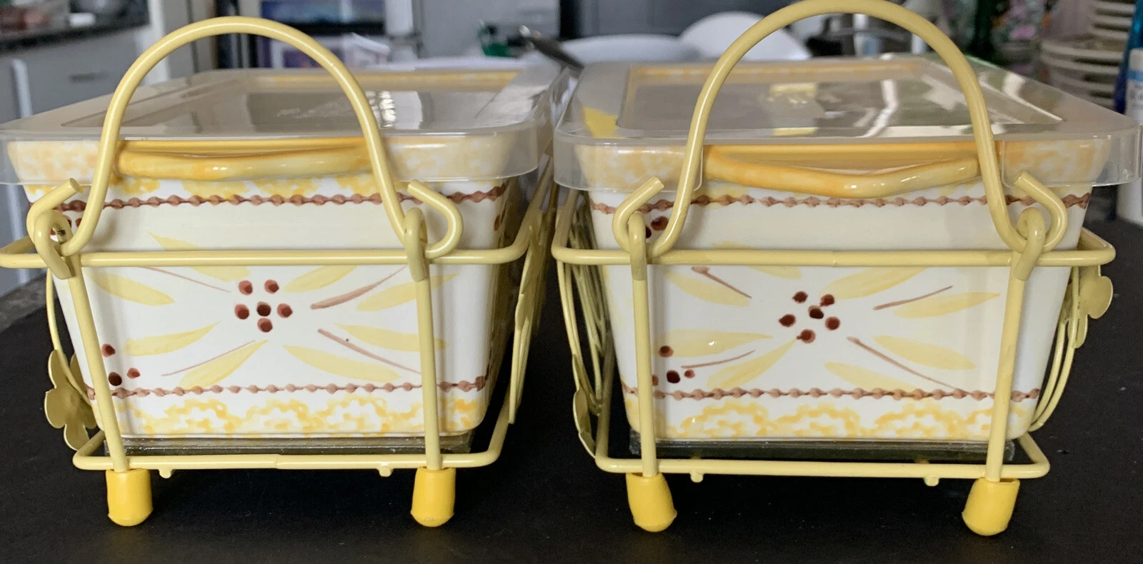NWOT 2 Temp-tations Old World Yellow 1 Quart Baking Dish Rack, Trivet & Lid J
