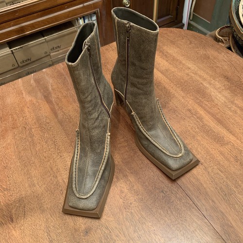 KNWLS Italy HELLZ ANKLE BOOT BOOTIES Curved Heel Square Toe Brown LEATHER 41 11 - Picture 2 of 24