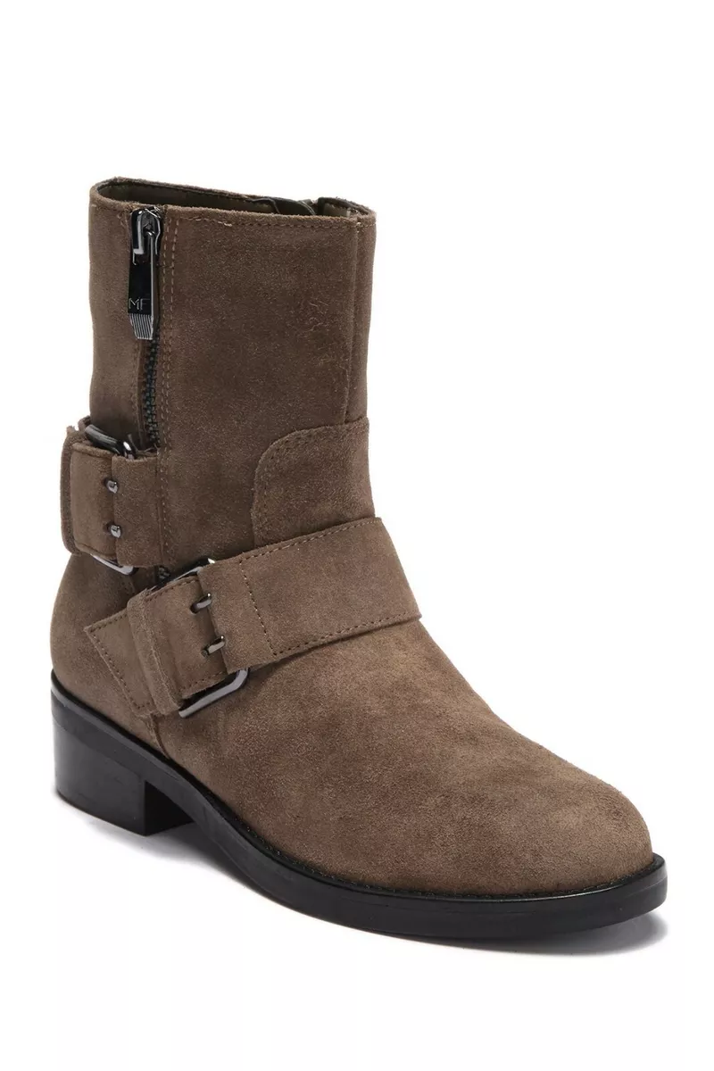 Marc Fisher Parole Buckle Moto Boots Olive Taupe Zip Ankle Booties