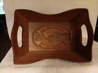 Vintage Give Us This Day Our Daily Bread  Wooden Tray Harvest Farm Wheat handles