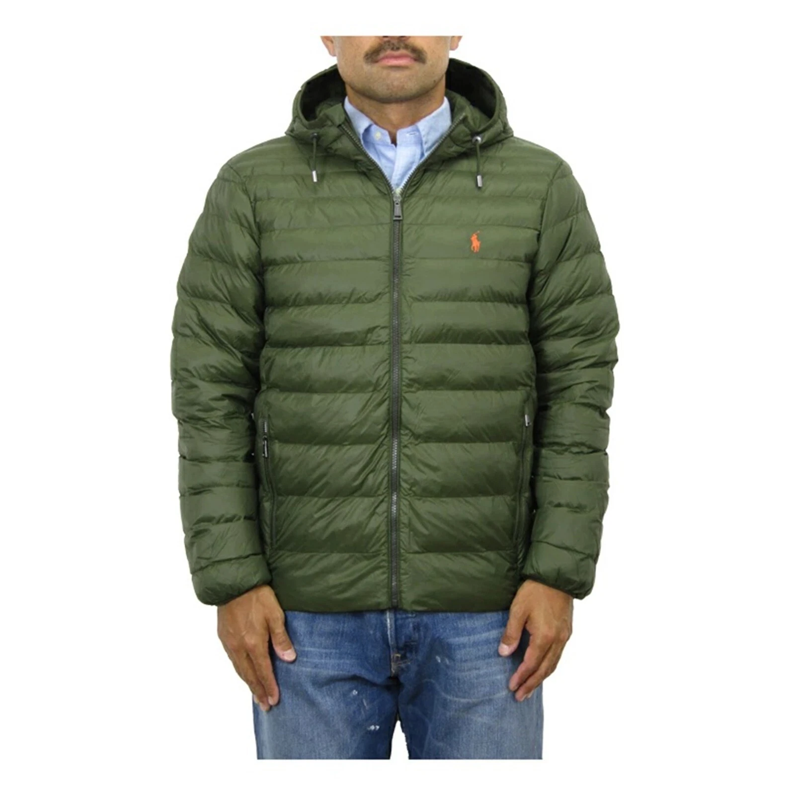 Polo Ralph Lauren Hooded Packable Full Zip Puffer Down Jacket - Olive (Orange) -
Opens in a new wind