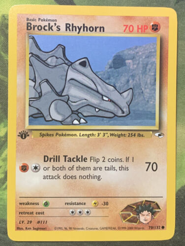 1st Edition Brock’s Rhyhorn 70/132 - Gym Heroes - Near Mint - Picture 1 of 2