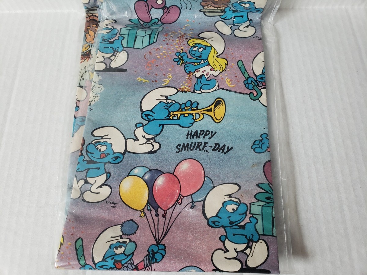 1982 Papercraft Smurf SMURFS Giftwrap 100 Inches 25 sq ft Birthday
