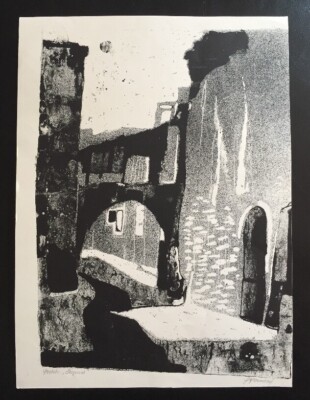 Grafik Lithografie Häuser - Ruinen Probedruck handsigniert Hans Steinbach