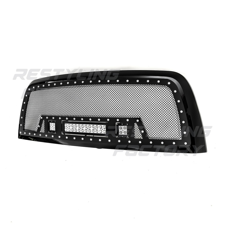 Rivet Black SS Mesh Grille+Black Shell+w/ LED Lights for 13-17 Dodge Rivet Black SS Mesh Grille+Black Shell+w/ LED Lights for 13-17 Dodge