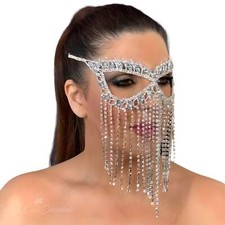 Crystal Tassel Mask Halloween Mask Masquerade Mask Women Rhinestone Face Jewelry
