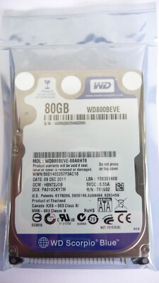 80GB Western Digital WD800BEVE Scorpio Blue 2.5-Zoll IDE 5400rpm (NEU)