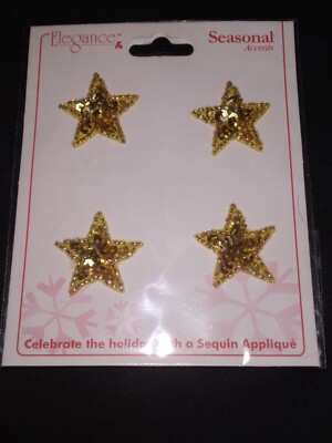 4 Vintage Sequin & Bead Gold Stars 1'' Dazzle Patch Applique Hat Crafts