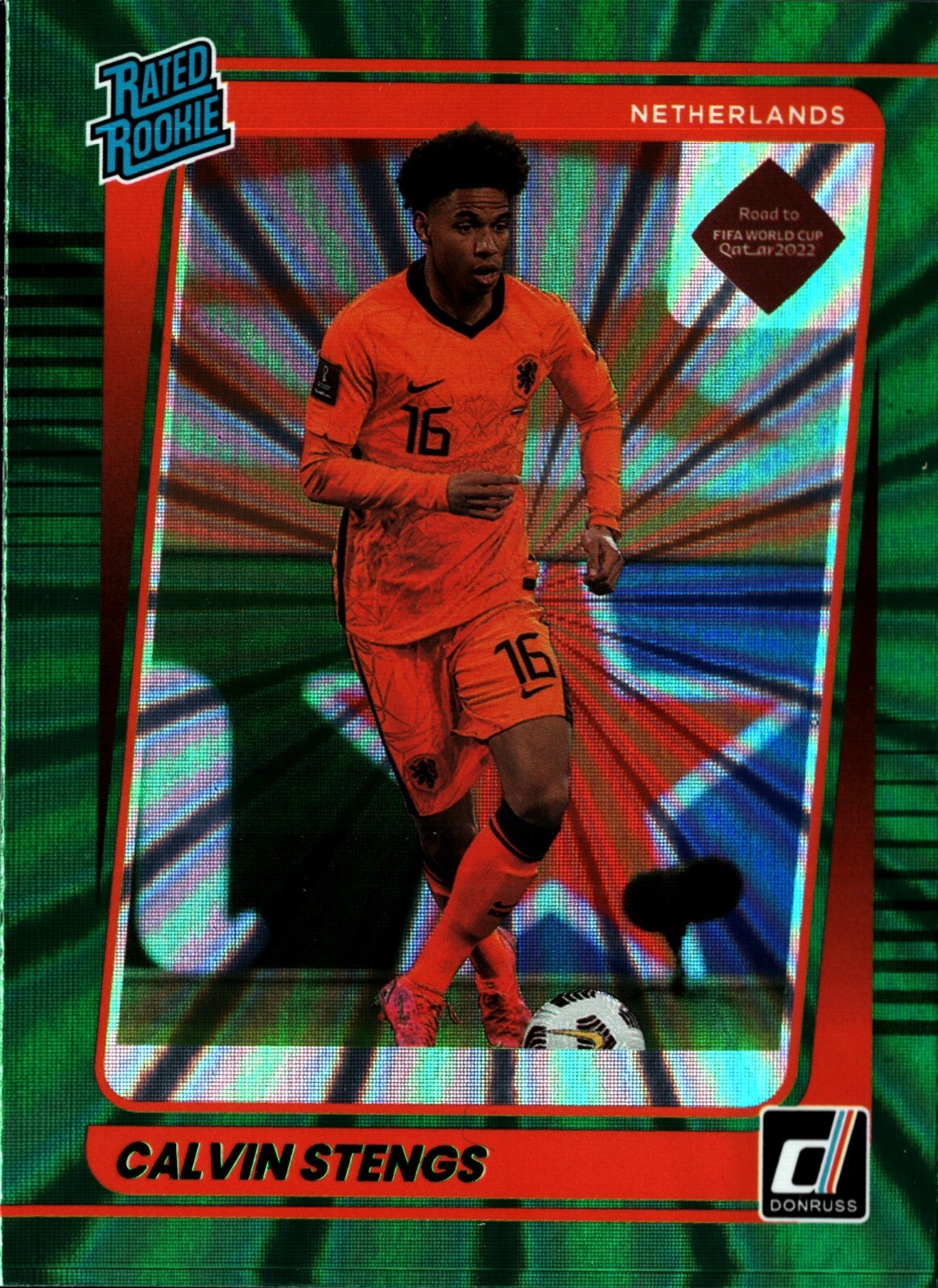 2021-22 Panini Donruss Soccer Rated Rookie Green Lazer #186 Calvin Stengs RC