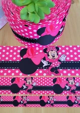 7/8, 1.5 & 3" (1 YD) Minnie Mouse Grosgrain Ribbon Disney Polka Dot Hair Bow 