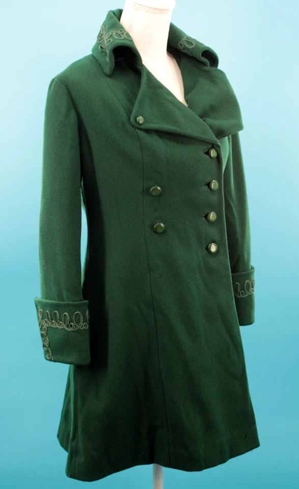 Casaco de lã verde escuro feminino/pequeno vintage anos 40 com acabamento trançado XS/S 1940s - Imagem 2 de 4