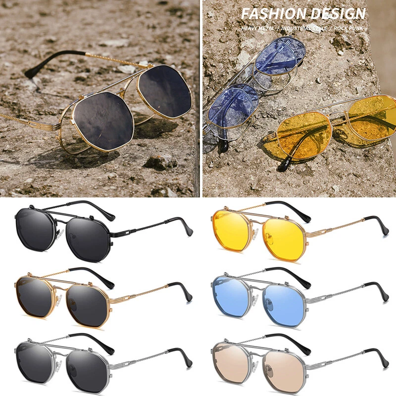 Womens Mens Tinted Flip Sunglasses Double layer Glasses Metal Punk Sunglasses H