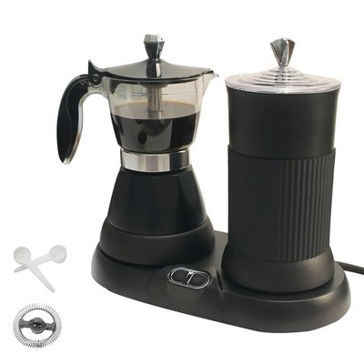 Espresso Maker with Milk Frother Electric Moka Pot 2-in-1 Espress Machine Alu...