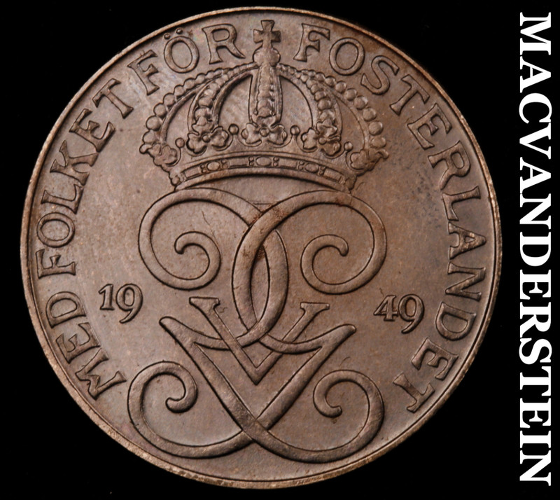 Sweden: 1949 Five Ore - Choice Gem Brilliant Uncirculated  No Reserve  #M664