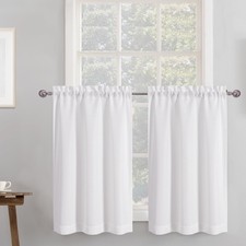 Chyhomenyc 2 Panels White Kitchen Curtains 36 Inch Length Tier Curtain, Faux ...