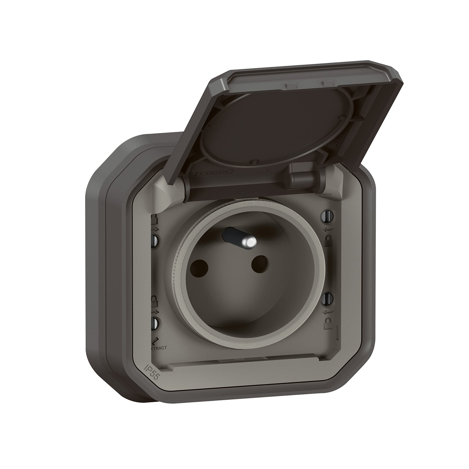 Prise de courant Plexo anthracite encastré étanche IP55 pour rénovation électrique extérieure