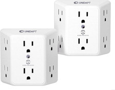 Multi Plug 6 Outlet Extender, 2 Pack Surge Protector Wall Splitter