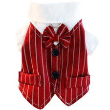 Stylish Red Dog Tuxedo Suit with Red Bow Tie   Formal Pet Outfit
