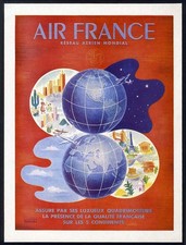 AIR FRANCE AIRLINES French Ad 1949 WORLD Globe Travel by Atelier Perceval