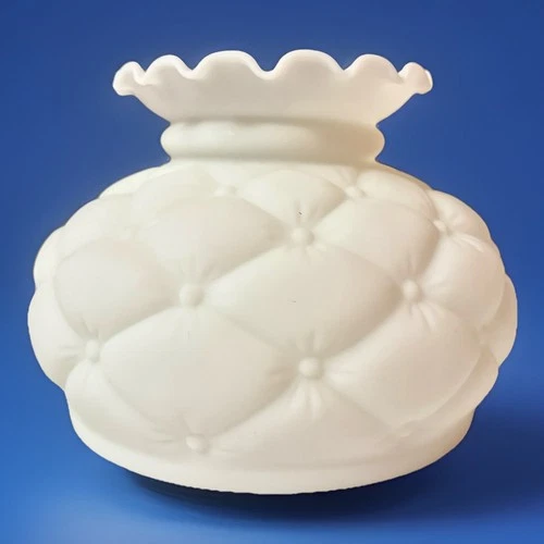 Vintage Frosted Matte White Milk Glass Diamond Quilted Lamp Shade 7 Inch Fitter