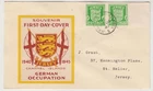 1942 GERMAN OCCUPATION of JERSEY 1/2d ARMS marginal pair on official illust FDC