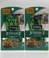 Schick Extreme3 Men's Sensitive Disposable Razors, 4 Ct. Total 8 Razors (pack 2)