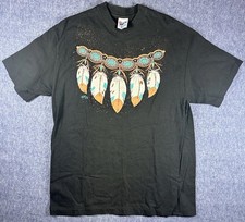 Vintage Native American T Shirt Mens L Black Feathers Single Stitch 1992 Hanes