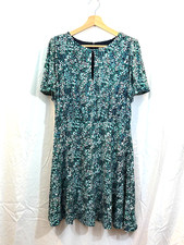 LOFT Blue Floral Keyhole Puff Sleeve Dress Stretch Size 8