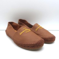 Salvatore Ferragamo Gus Logo Espadrilles Brown Grained Leather Size 8 C