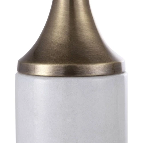 Castiel White and Brass Pillar Candle Holders Set of 2 - Picture 3 of 3