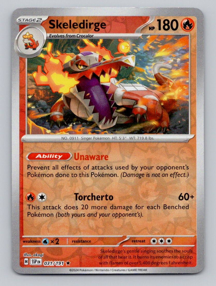 Skeledirge 031/191 Rare Surging Sparks Pokemon Reverse Holo Near Mint