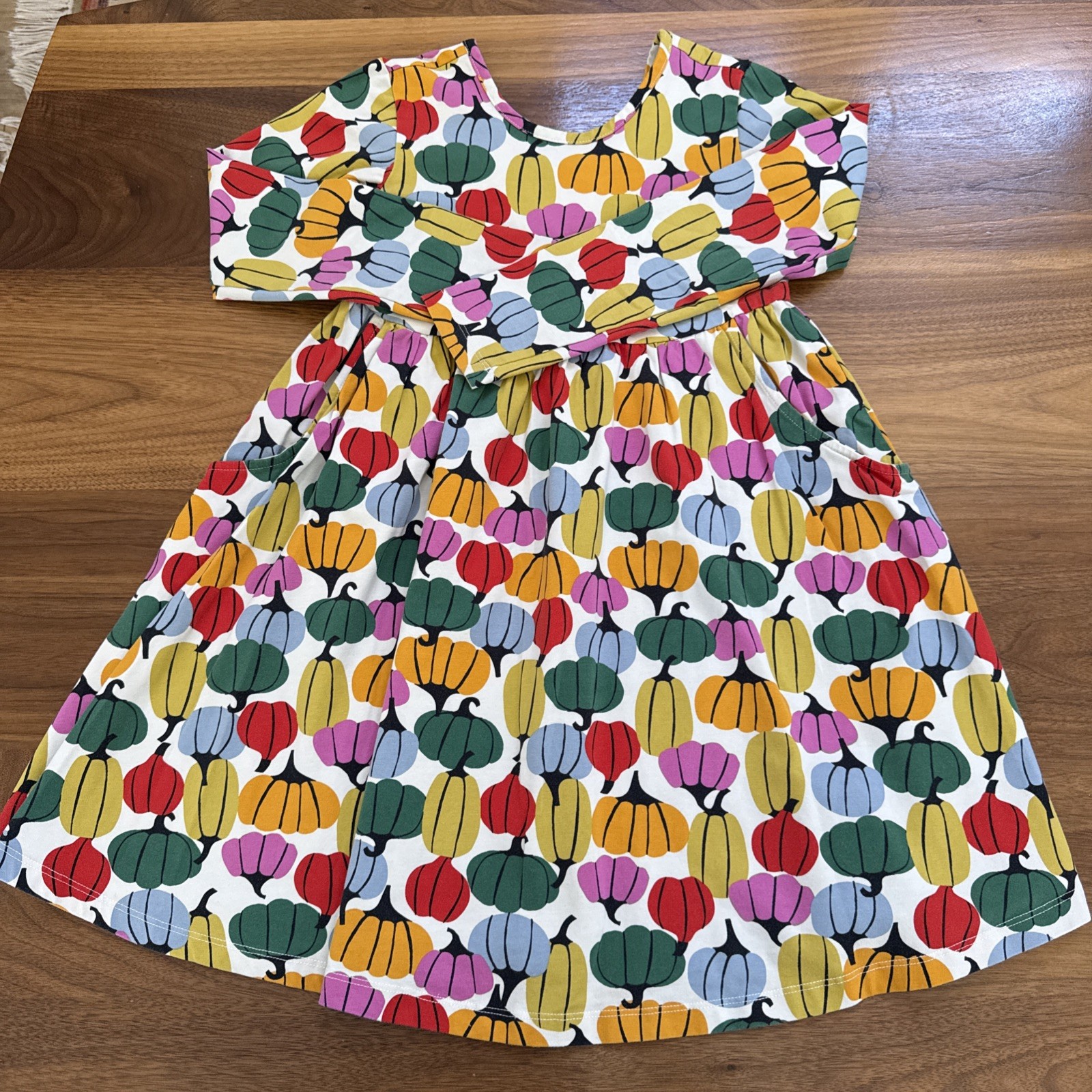 Hanna Andersson Girls Dress 8/130 Multicolored Pumpkins Long Sleeve Halloween