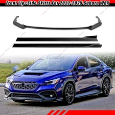 For 22-25 Subaru WRX ST-Style Gloss Black Front Bumper Spoiler Lip+Side Skirt